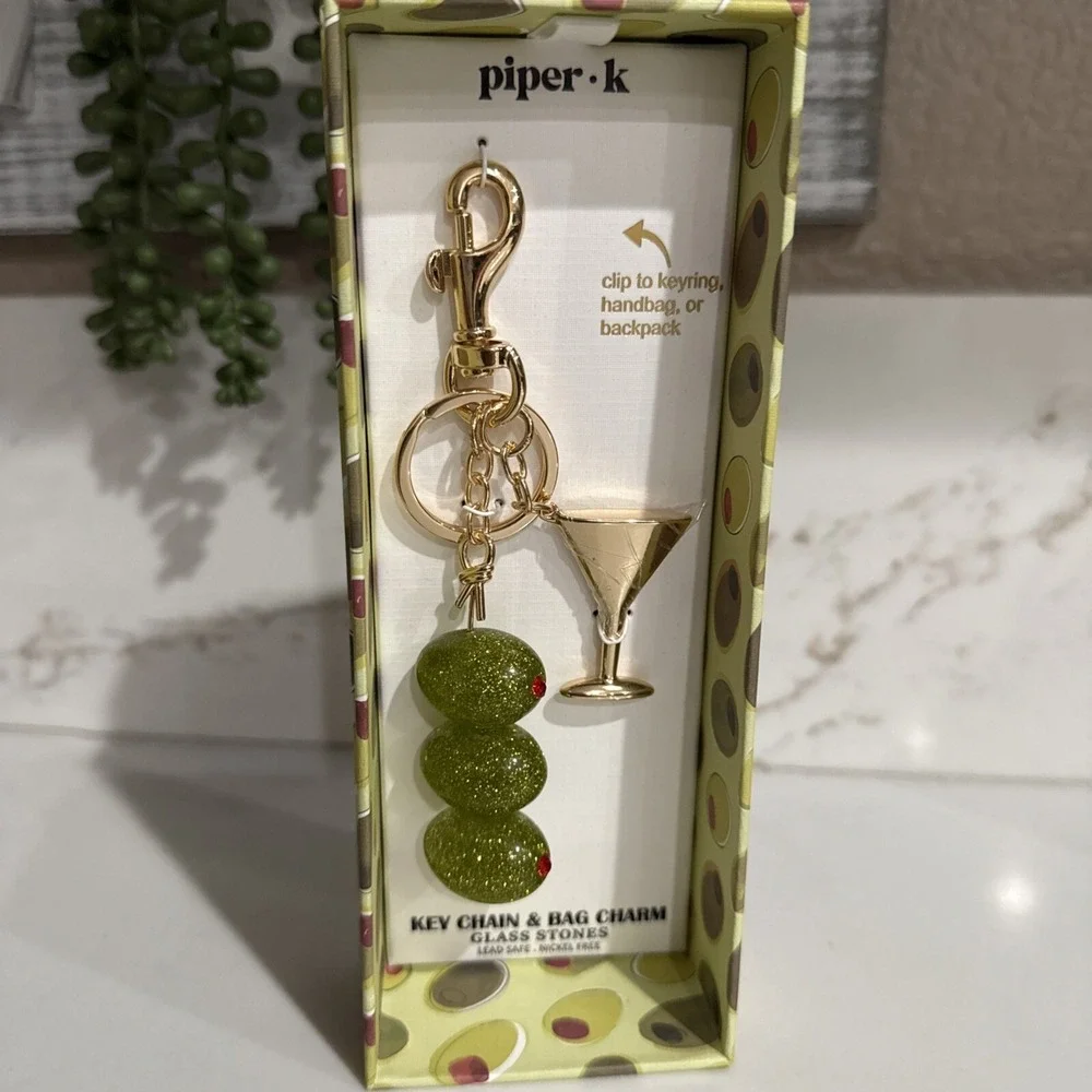 NEW RELEASE Piper K Sparkly Olive & Martini Glass Keychain Bag Charm